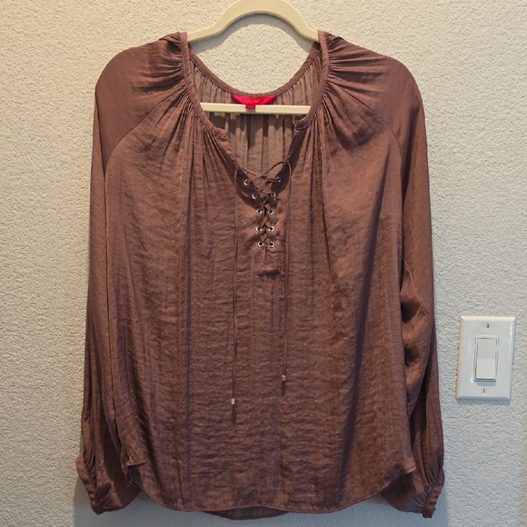 Jennifer Lopez Tops - Boho Chic Fairycore J.LO Rose Taupe Lace-Up Cottagecore Blouse